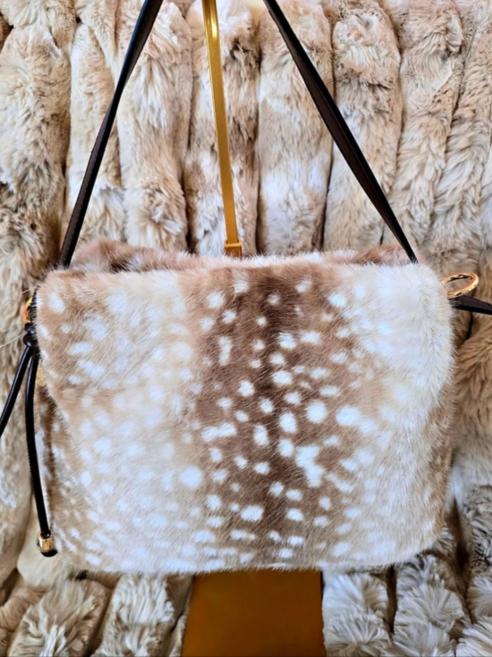 BCBGeneration Faux Fur Crossbody in Brown & Cream